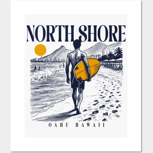 Vintage Surfing North Shore Oahu, Hawaii // Retro Surfer Sketch // Surfer's Paradise Posters and Art